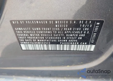 2014 Volkswagen Jetta z USA, uszkodzony, nr VIN 3VWD07A13EM232529